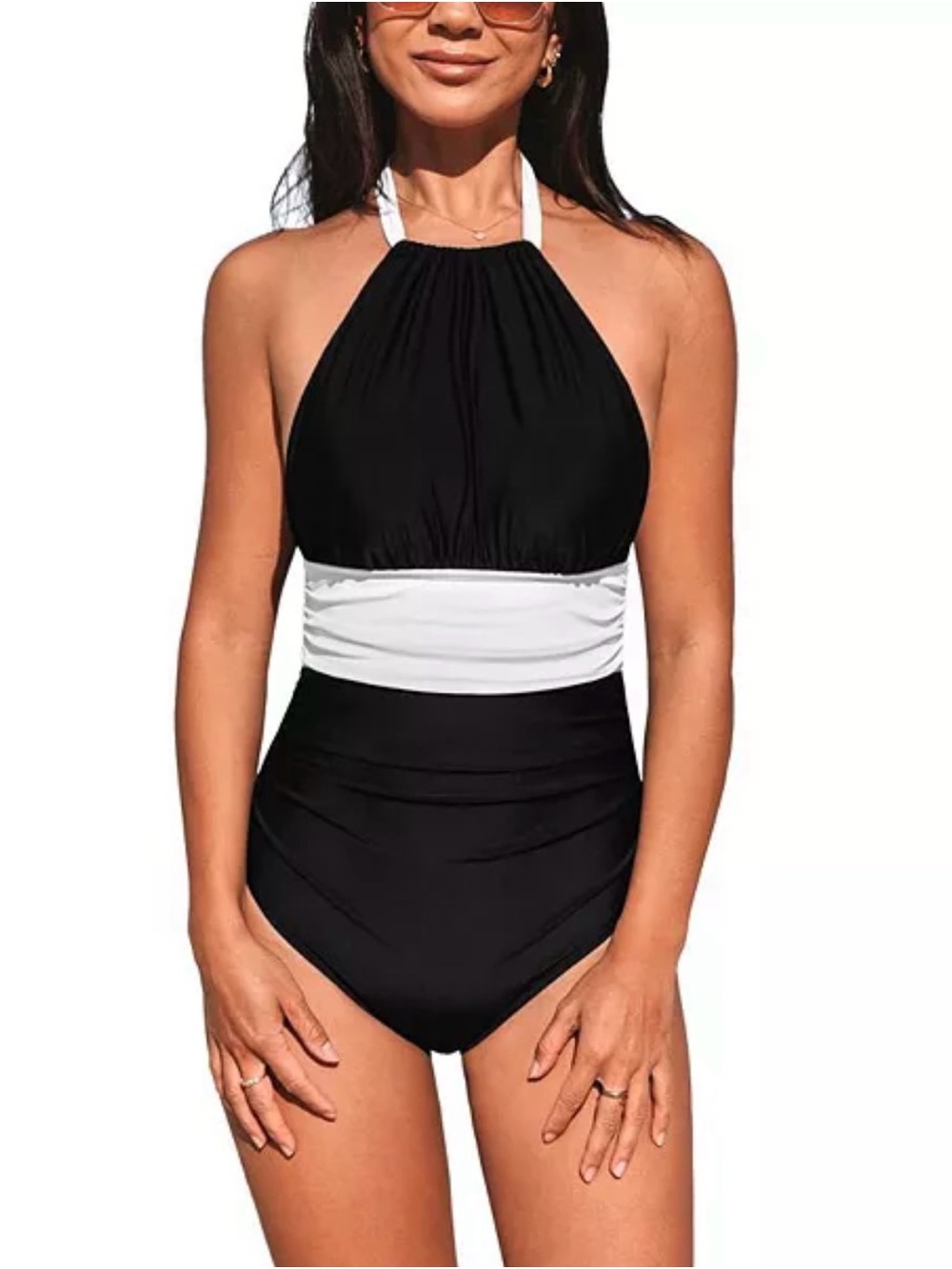 Cupshe Black and White Halter One-Piece Swimsuit